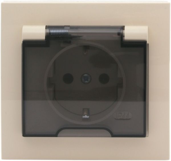 Розетка із заземленням Ospel Kier 16 А 250 В без шторок з кришкою кремовий GPH-1WS/01/d