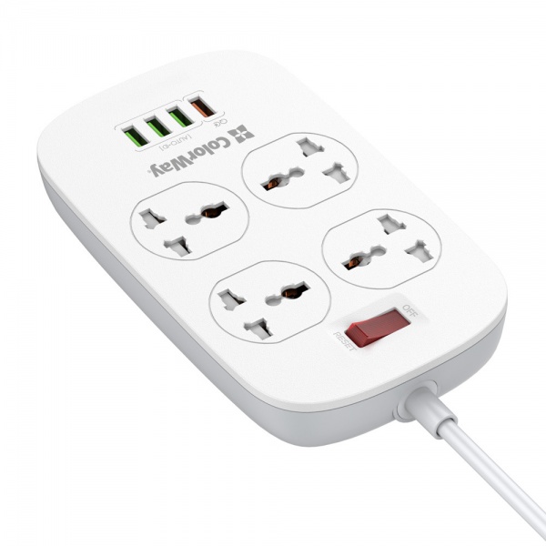 Подовжувач ColorWay (1QC3.0 + 3 AUTO ID) із заземленням 4 гн. white 1,8 м CW-CHU44QW 