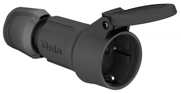 Розетка Bals кабельная черная з кришкой Schuko с заземлением 250В 16А IP54 полиамид черный