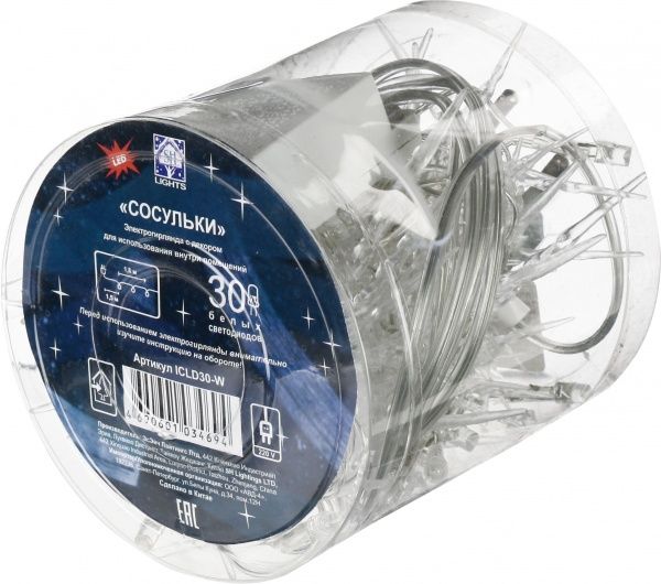 Электрогирлянда линейная Сосульки белые ICLD30-W встроенный светодиод (LED) 30 ламп 1,8 м
