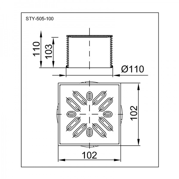 Душевой трап Styron STY-505-100 с решеткой 100х100 мм из нержавеющей стали