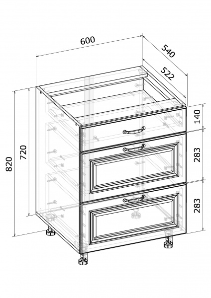 Тумба нижня МС Глорія Q-25 Ня-3 (2+1) 60х82х54 см білий/дуб артізан Грейд