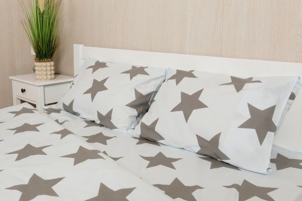 Комплект постельного белья Звезда евро голубой с серым Rigel 