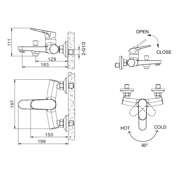 Смеситель для ванны Bravat Eler F6191238CP-01
