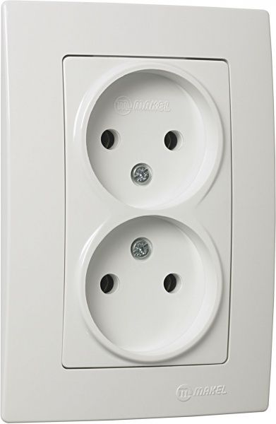 Розетка подвійна без заземлення Makel Lillium Natural Kare без шторок білий 32001017
