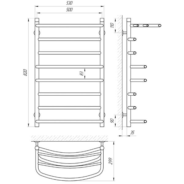 Рушникосушарка водяна Laris Євромікс П8 500х800 з полицею 71207600
