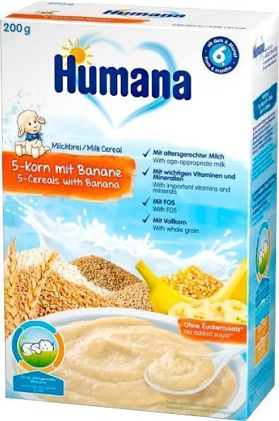 Каша молочна Humana від 6 місяців 5 злаків із бананом 200 г 