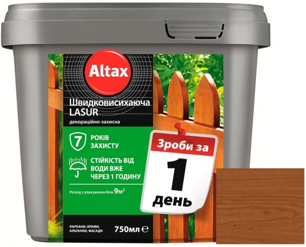 Лазурь быстросохнущая Altax Lasur декоративно-защитная каштан полумат 0,75 л