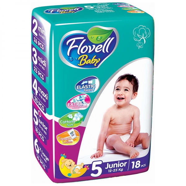 Підгузки FLOVELL BABY ECO Pack 5 (12-25 кг) 18 шт.