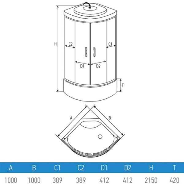 Гідромасажний бокс Erlit Comfort ER 4510TP-C3 1000x1000x2150