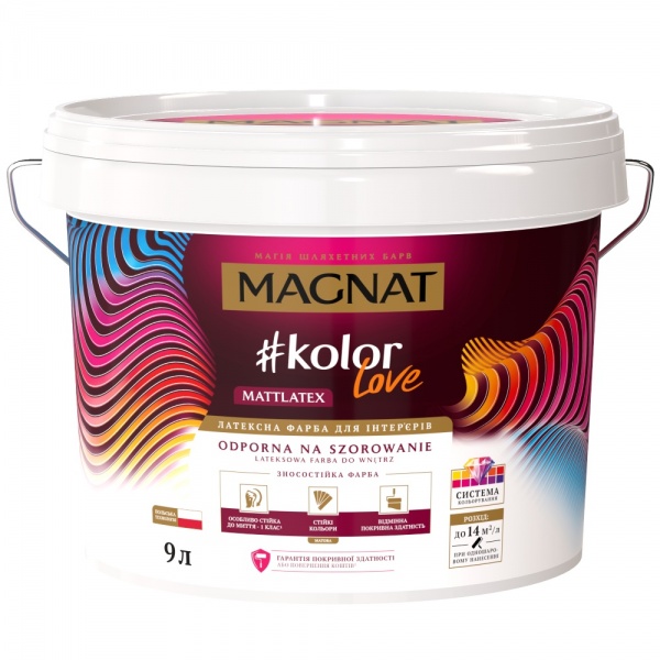 Краска латексная водоэмульсионная Magnat Kolor Love Mattlatex мат белый 9л 13,2кг 