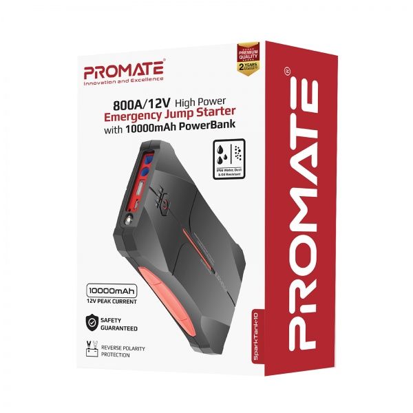 Мобильное пускозарядное устройство Promate SparkTank-10 10000 mAh 800A Jump Starter USB 2.1А IP66 LED 
