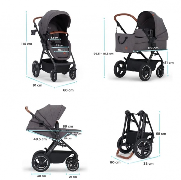 Коляска 3 в 1 Kinderkraft B-Tour Ash Gray KSBTOU00DGR3000 