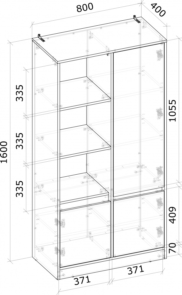 Шкаф-пенал Грейд открытая Ален 1600х800х400 мм графит