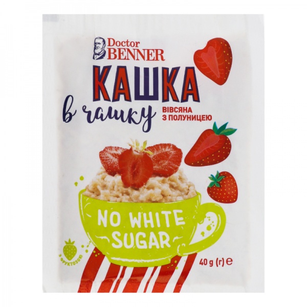 Каша ТМ Doctor BENNER вівсяна Кашка в Чашку з полуницею 40 г 