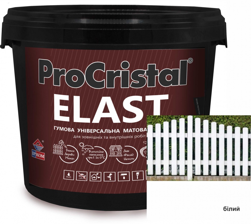 Фарба гумова акрилова ProCristal Elast IP-140 мат білий 12кг