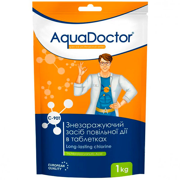 Дезінфікуючий засіб Хлор довготривалої дії в таблетках 1 кг c-90t AquaDoctor 