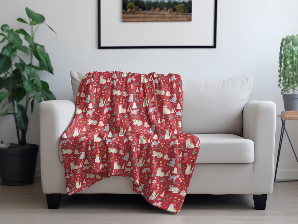 Плед флисовый Christmas Cats 200x220 см красный La Nuit