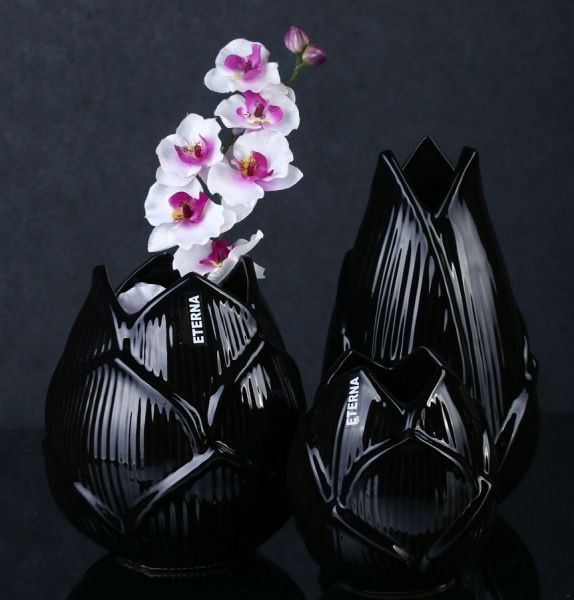 Ваза керамическая черная Флора бутон 3003 14 см Eterna