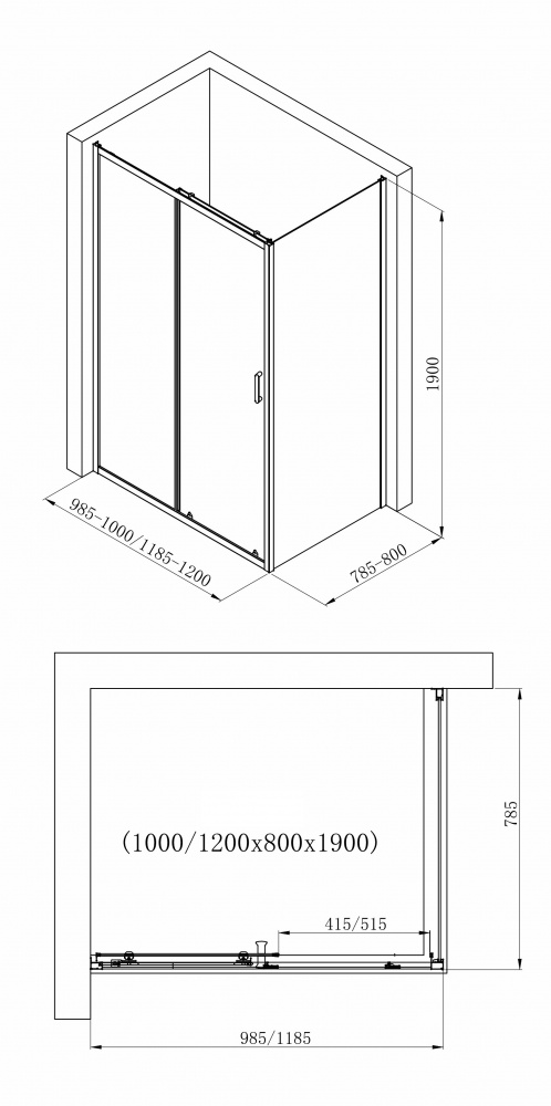 Душевое ограждение Imprese VALTICE New прямоугольная 120*80*190см, раздвиж двери, профиль черный мат, стекло прозрачное