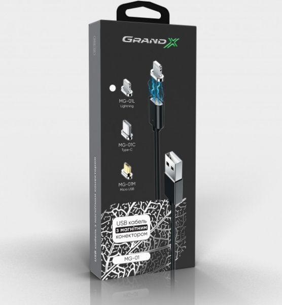 Кабель Grand-X Lightning – USB-C 1 м чорний (MG-01L) 