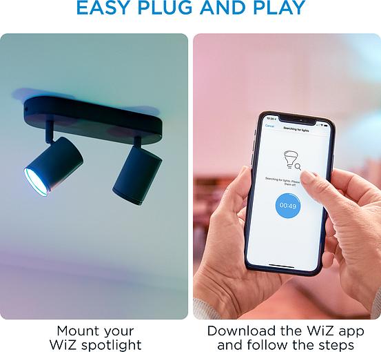 Светильник светодиодный WiZ IMAGEO Spots 2x5W 2200-6500K RGB Wi-Fi черный (929002659101) 