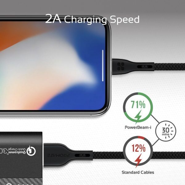Кабель Promate Lightning – USB 1,2 м чорний (powerbeam-i.black) 