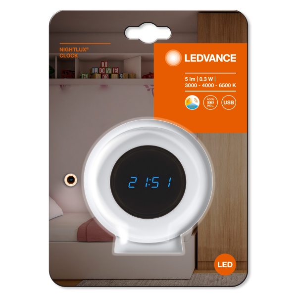 Ночник-часы Ledvance Nighlux Clock 0,3 Вт белый 