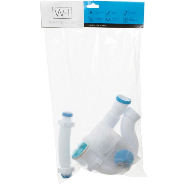 Сифон для ванны Water House (Трубчатый), пробка, с переливом, гибкая труба 40 * 50 (регулируемый) SV 02