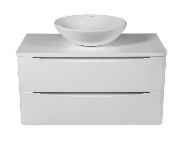 Тумба подвесная Aqua Rodos Vista белый глянец со столешницей 90 см и умывальником Zero 46 см