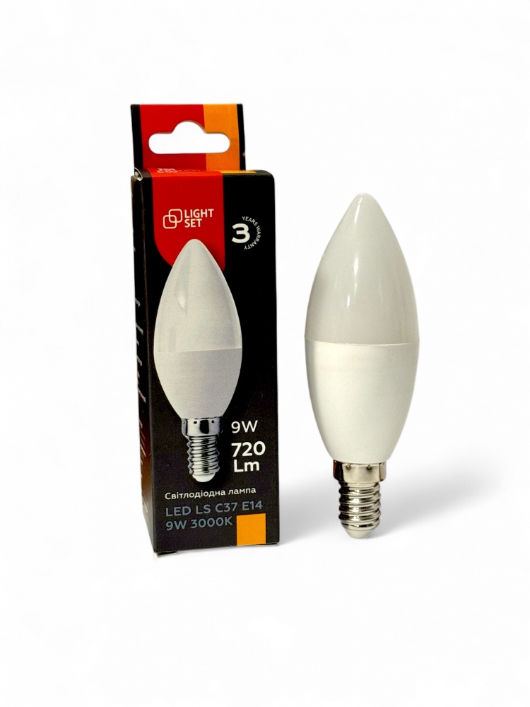 Лампа світлодіодна LIGHT SET LS 9 Вт C37 E14 220 В 3000 К