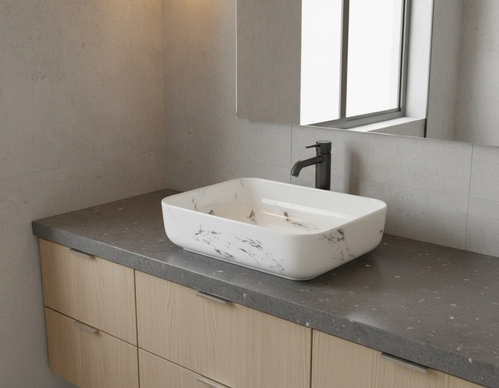 Умывальник Mixxen Atlanta белый-мрамор 50x40x13,5см MXWE0824CU