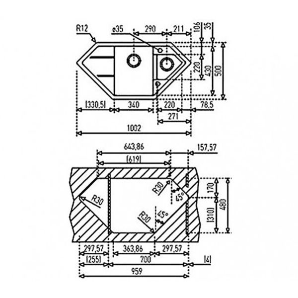Мийка врізна Teka Astral 80 E-TG (40143548) карбон