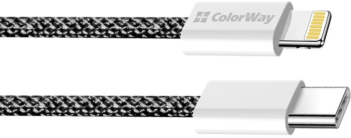 Кабель ColorWay Type-C - Apple Lightning (braided cotton) (PD Fast Charging 27W) 1 м чорний (CW-CBPDCL061-BK)