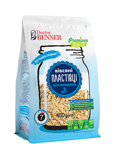 Хлопья ТМ Doctor BENNER Овсяные цельнозерновые 400 г 