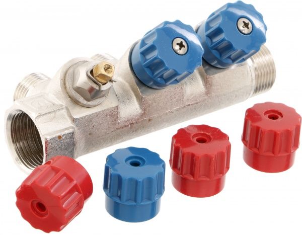 Колектор Valtec з регулюючими вентилями і переходами на зовнішню різьбу на 3 виходи 3/4 х 1/2