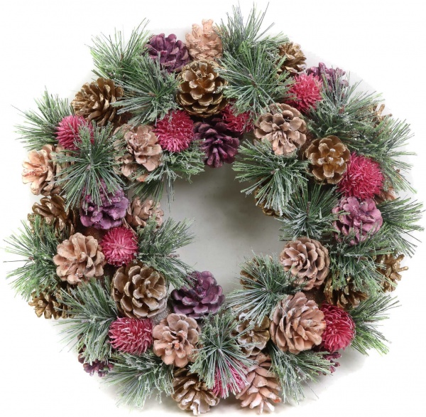 Венок хвойный New Star Заснеженный с шишками и сухоцветами d340 мм C320338 