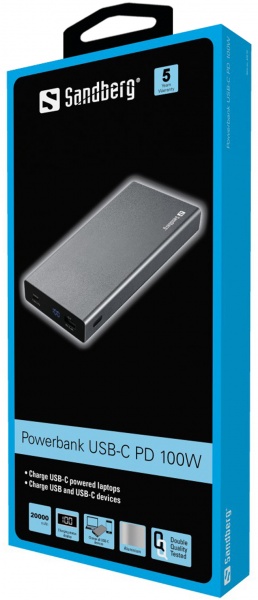 Внешний аккумулятор (Powerbank) Sandberg 420-52 20000 mAh black (833640) PD 100W 