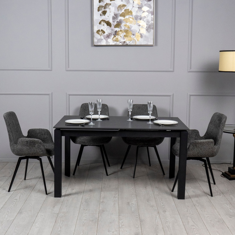 Стіл обідній Ларс 1200(1700)x800x750мм чорний матовий/чорний