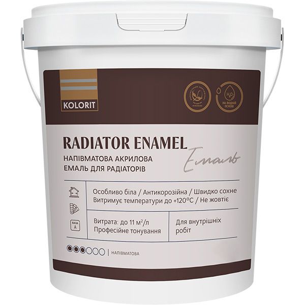 Емаль акрилова Kolorit для радіаторів Radiator Enamel база А білий напівмат 0,9л