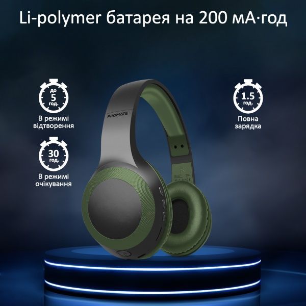 Наушники Promate LaBoca Bluetooth 5.0 green (laboca.midnightgreen) 