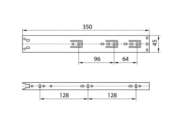 Телескопічні напрямні DC з дотягом L-350 мм Н-45 мм чорні Преміум Лайн
