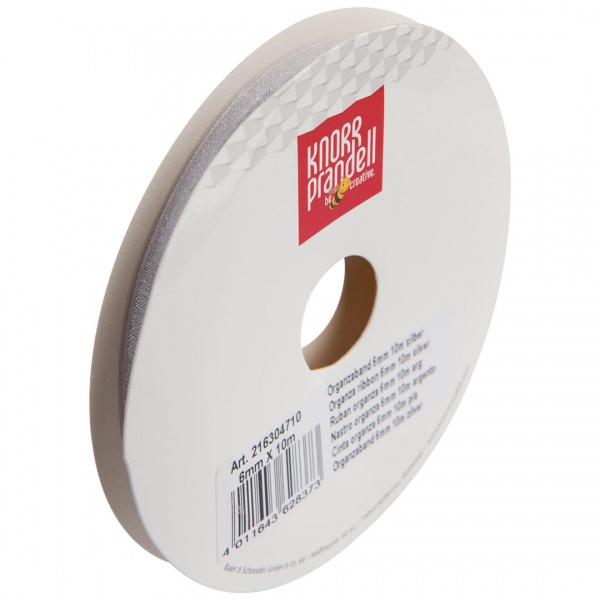 Стрічка декоративна Knorr Prandell органза 0,6 см 10 м срібний 