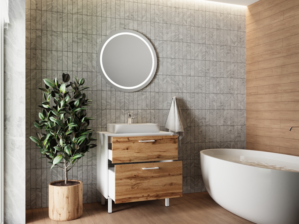 Тумба ЮВЕНТА Afina 80 см Біла + Дуб Вотан під стільницю або умивальник Piedra 80