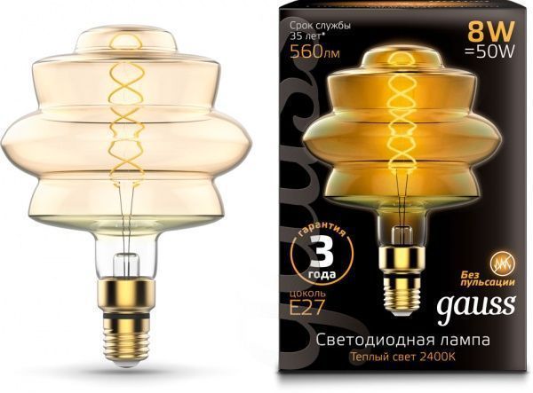 Лампа світлодіодна Gauss FIL Vintage Gold BD180 8 Вт E27 2400 К 220 В прозора 161802008 
