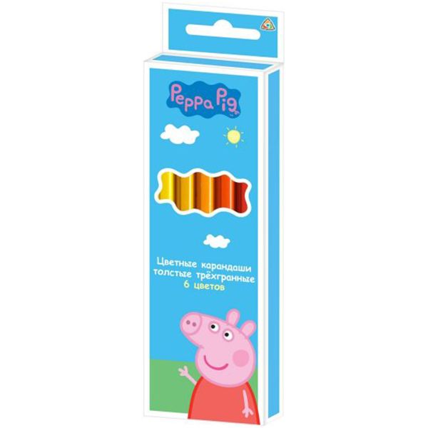 Олівці кольорові товсті тригранні Свинка Пеппа Peppa Pig 6 кольорів