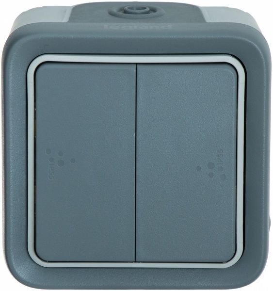 Переключатель проходной двухклавишный Legrand Plexo влагозащищенный без подсветки 10 А 250В IP55 серый 69715