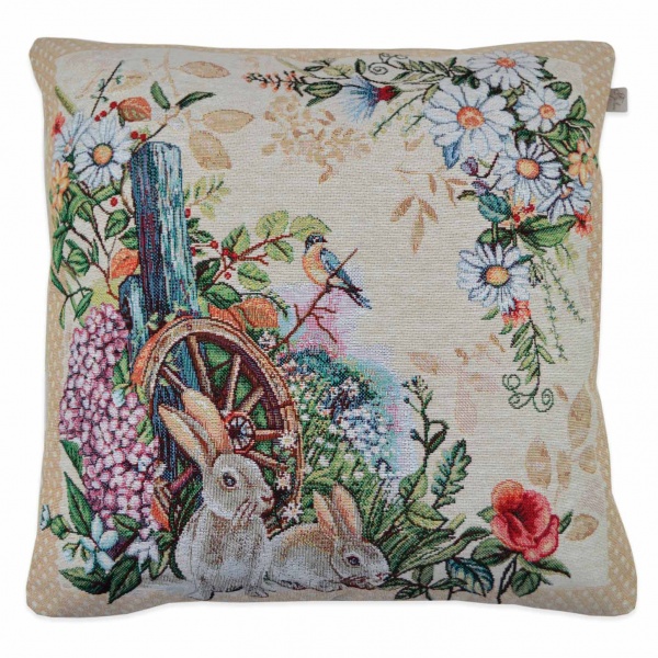 Подушка декоративна Alicia колесо та кролики 45x45 см 1001 Бежева Прованс 