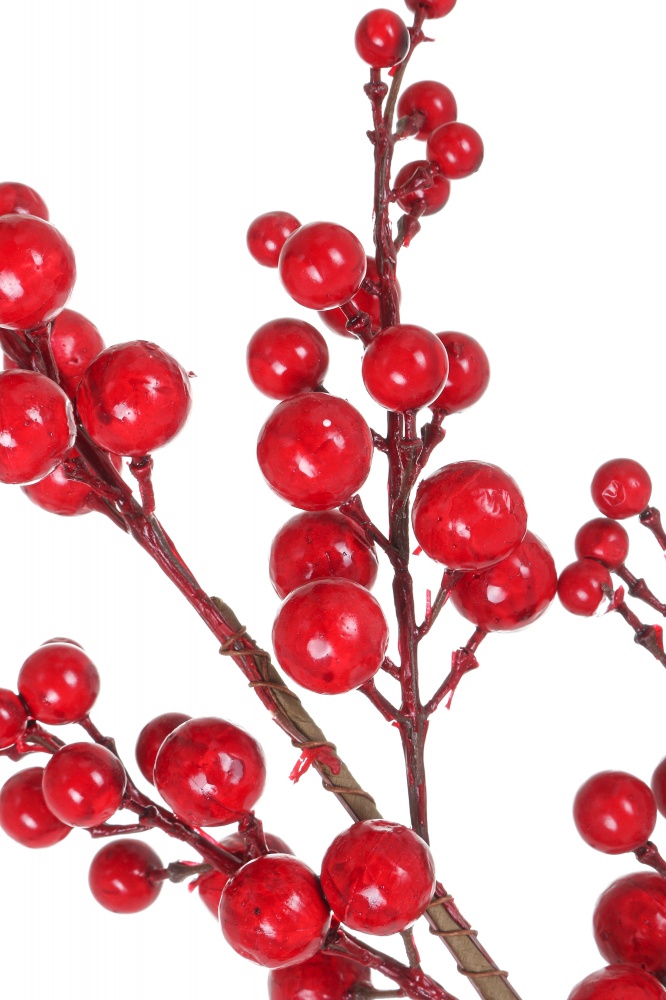 Декорація новорічна гілка з червоними ягодами 66 см RS1Z2397