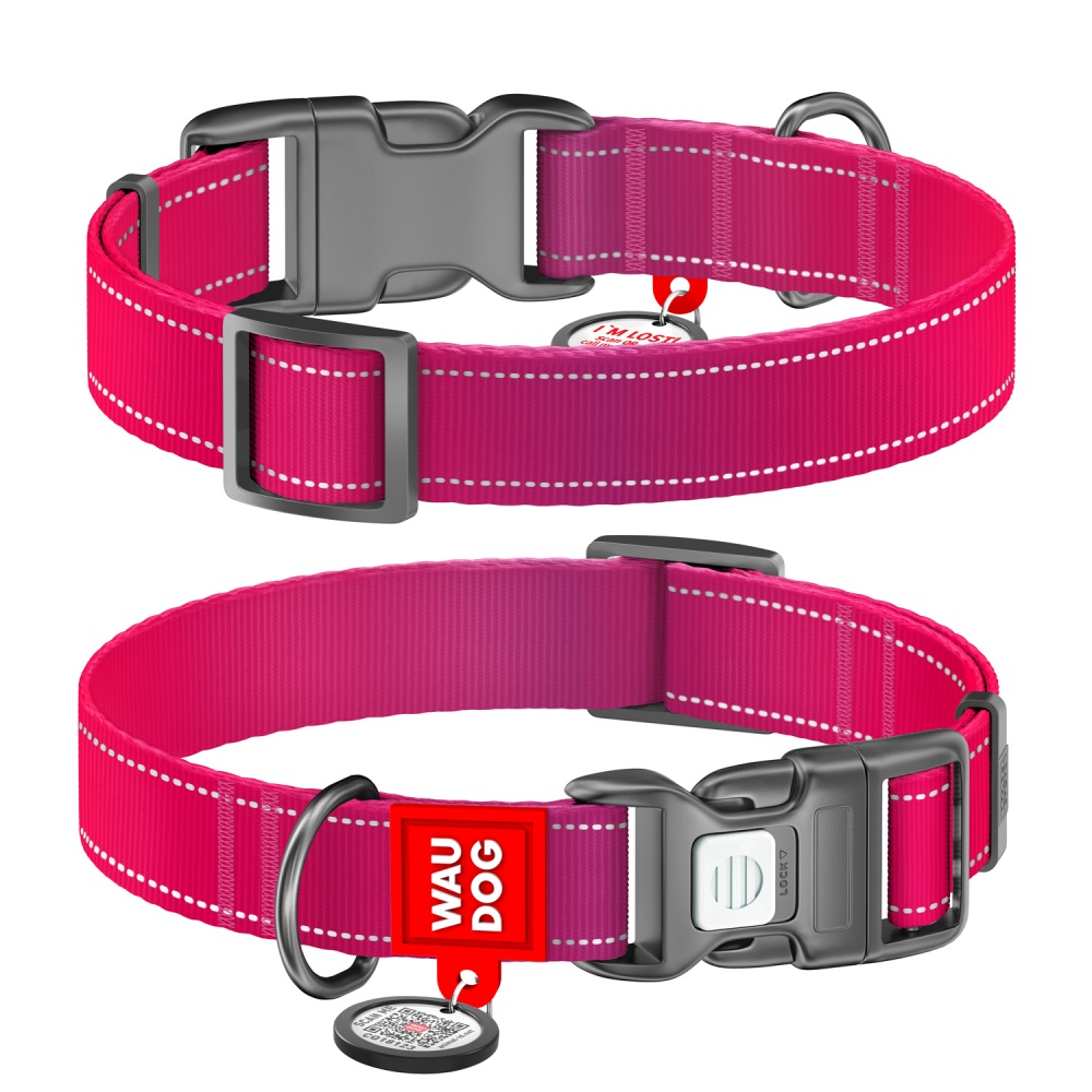 Нашийник Waudog Nylon Mono світловідбивний XL помаранчевий нейлон Ш 25 мм Д 37-58 см